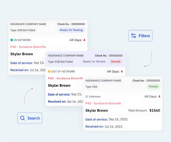 Revenue cycle management and claim tracking dashboard