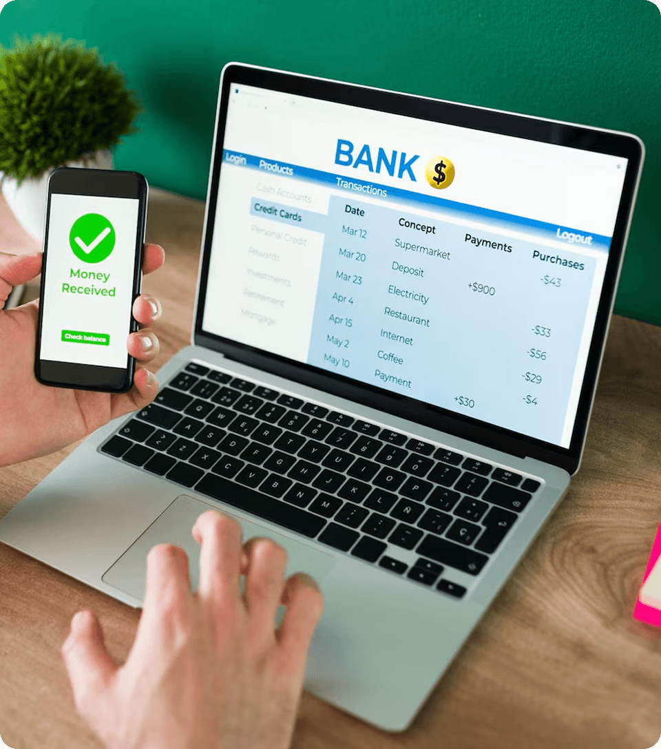 Person logging into bank app portal on laptop